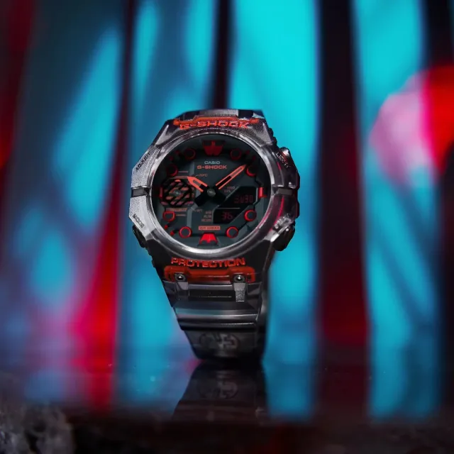 CASIO 卡西歐】G-SHOCK 藍牙碳纖維核心防護半透明電競黑紅46mm(GA