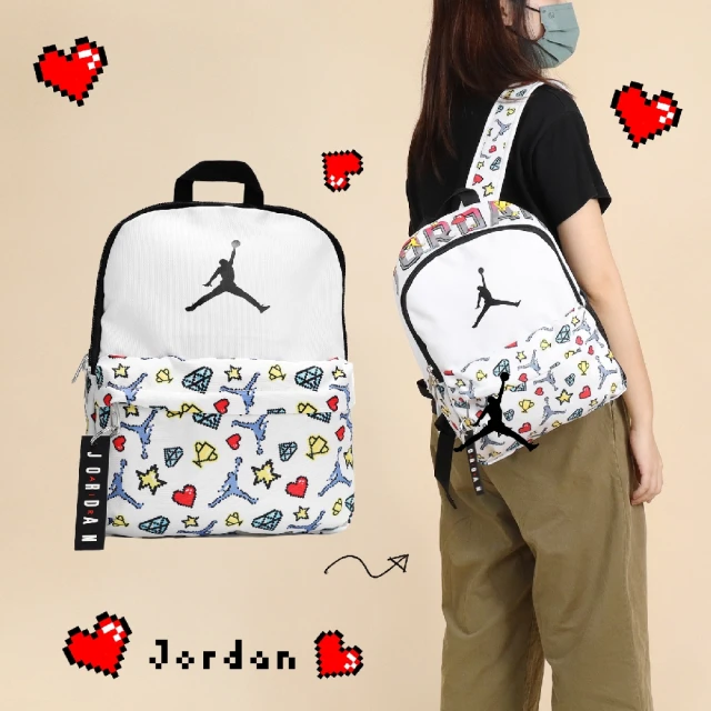 NIKE 耐吉 包包 Air Jordan 白 喬丹 小包 後背包 雙肩背 鑽石 愛心 插圖(JD2223027TD-001)