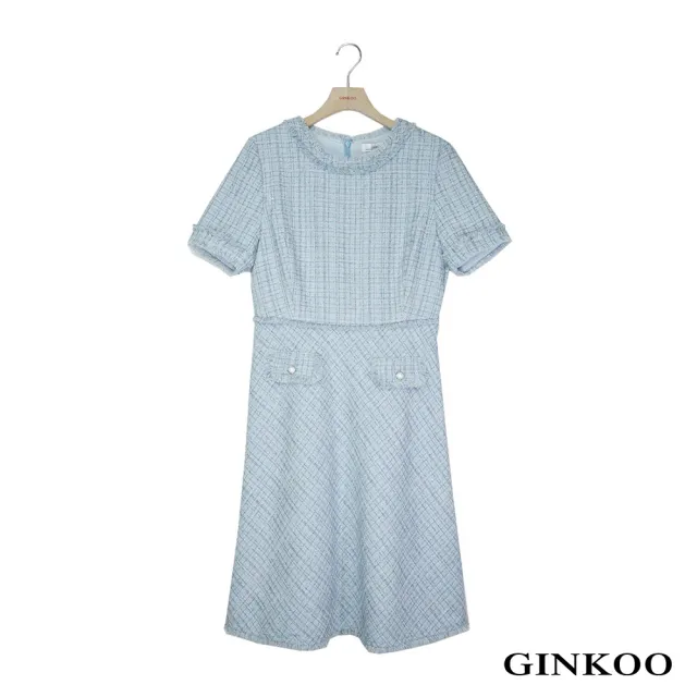 【GINKOO 俊克】小香風花呢抽鬚洋裝