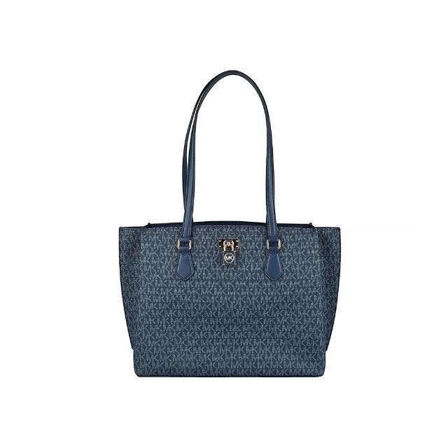 【Michael Kors】RUBY系列經典LOGO印花鎖頭設計PVC托特肩背包(大/深藍)