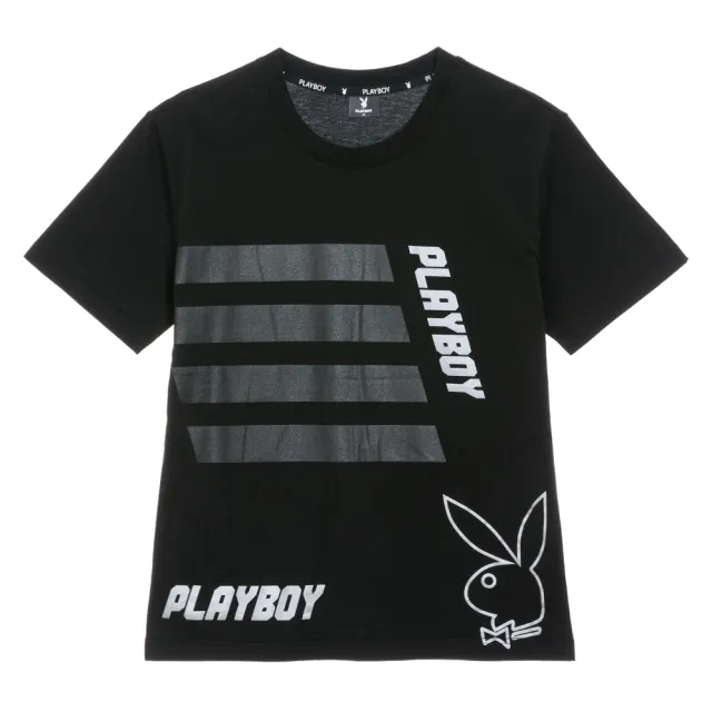 【PLAYBOY】黑膠銀箔印花上衣(黑色)