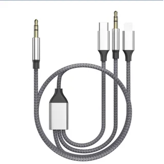 【UniSync】三合一Lightning/Type-c/3.5mm公 AUX耳機音源轉接線1.2M