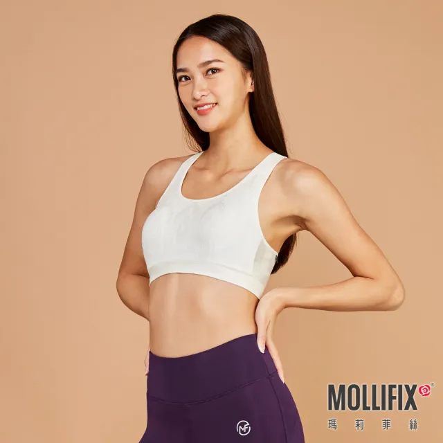 【Mollifix 瑪莉菲絲】A++  微光挖背浮托BRA、瑜珈服、無鋼圈、開運內衣(豆腐白)