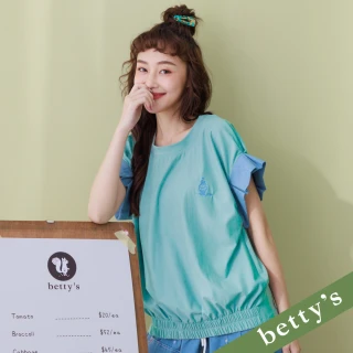 【betty’s 貝蒂思】落肩撞色圓領上衣(藍綠)