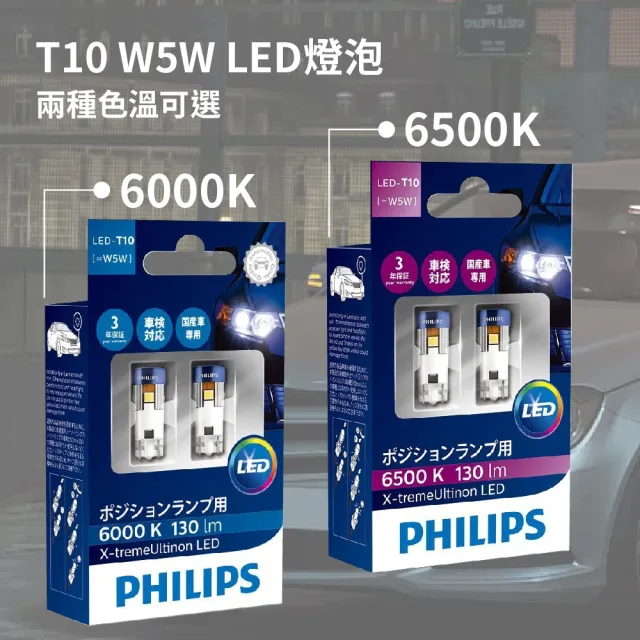 【Philips 飛利浦】日本限定版 T10 W5W 6000K 6500K X-tremeVision(T10 LED 燈泡)