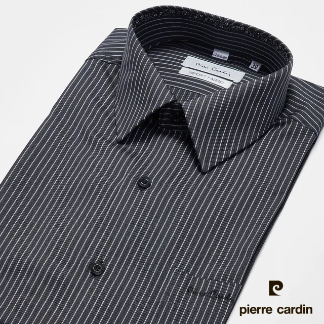 【pierre cardin 皮爾卡登】男襯衫 進口素材俊雅時尚舒適純棉商務休閒條紋短袖襯衫_黑色(72209-98)