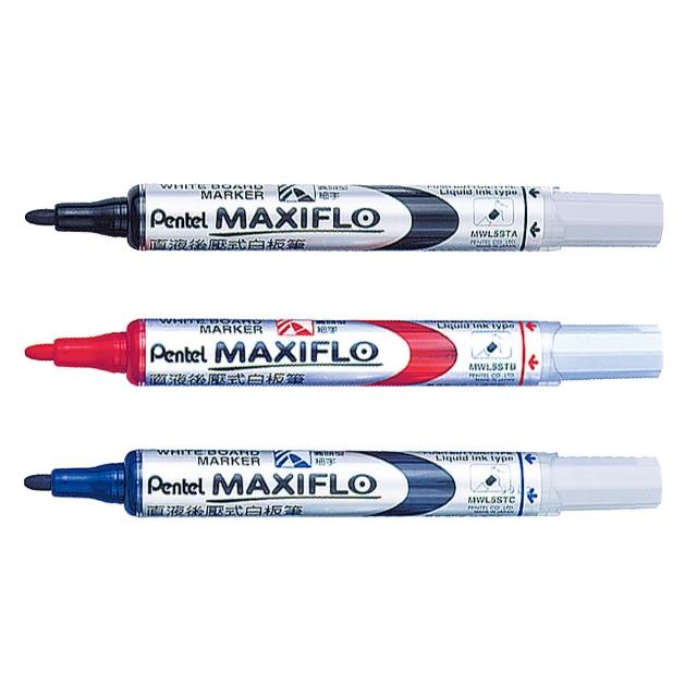 【Pentel 飛龍】直液後壓式白板筆 細字圓頭 /支 MWL5S(黑/紅/藍)