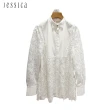 【JESSICA】百搭蕾絲拼接透膚長袖中長版襯衫224334（白）