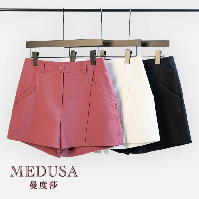 【MEDUSA 曼度莎】現貨-斜壓褶口袋寬口短褲 - 3色（M-XL）｜女短褲 女棉短褲 寬口顯瘦(320-60803)