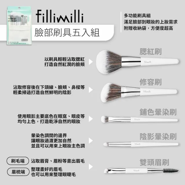 【Fillimilli】臉部五入刷具組(眼影刷 腮紅刷 修容刷)