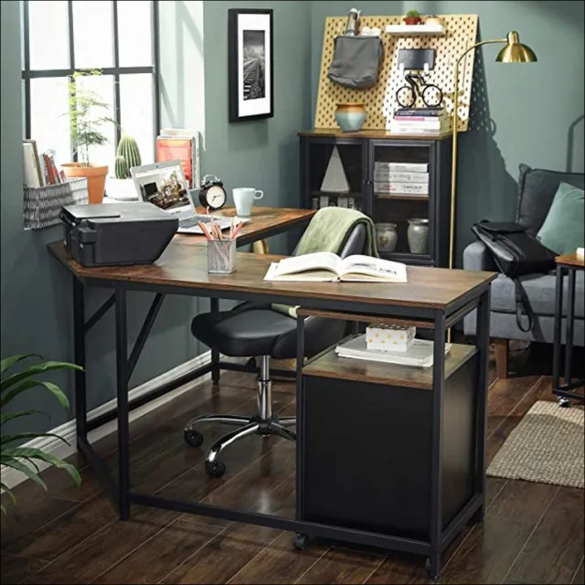 【hoi! 好好生活】VASAGLE 工業風L型書桌/電腦桌1.4M-鐵鏽棕 LWD73X