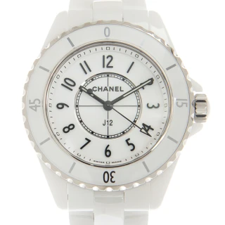 【CHANEL 香奈兒】J12石英陶瓷鍊帶腕表x白x33mm(H5698)