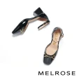 【MELROSE】氣質時尚飾釦踝帶方頭高跟鞋(黑)