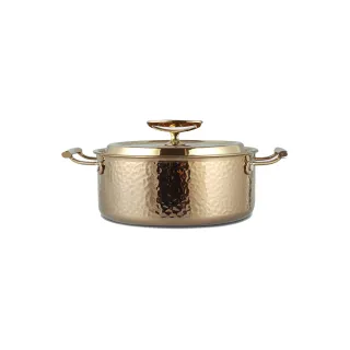 【吉來家】日式304雙耳銅紋不銹鋼湯鍋火鍋28cm+送不銹鋼湯杓(尺寸齊全1-15人份/IH爐可用/可當內鍋)