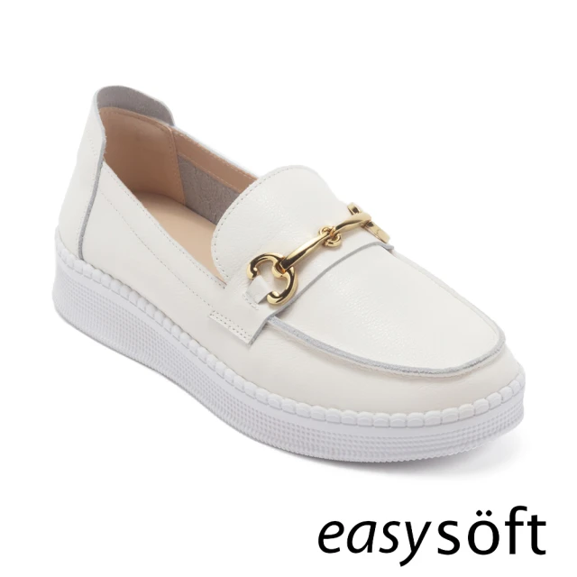 【Easy Spirit】ELAXI 馬銜釦真皮休閒樂福鞋(白色)
