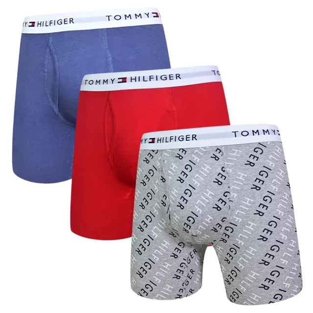 Tommy Hilfiger 三入組 Cotton Stretch 男內褲 棉質彈性舒適 平口/四角褲 Tommy內褲(灰字樣、紅、藍)