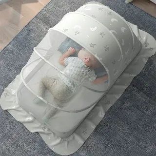 【親親寶貝】全罩式嬰兒床摺疊蚊帳 兒童蚊帳-大號(5幅支架遮光頂級款)