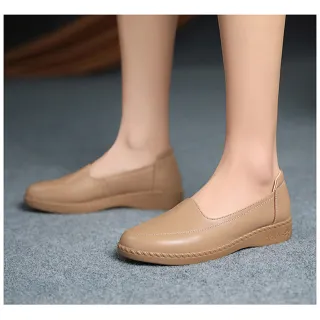 【LOVE FOOT 樂芙】真皮樂福鞋 牛皮樂福鞋/真皮頭層牛皮軟底舒適素面樂福鞋(3色任選)