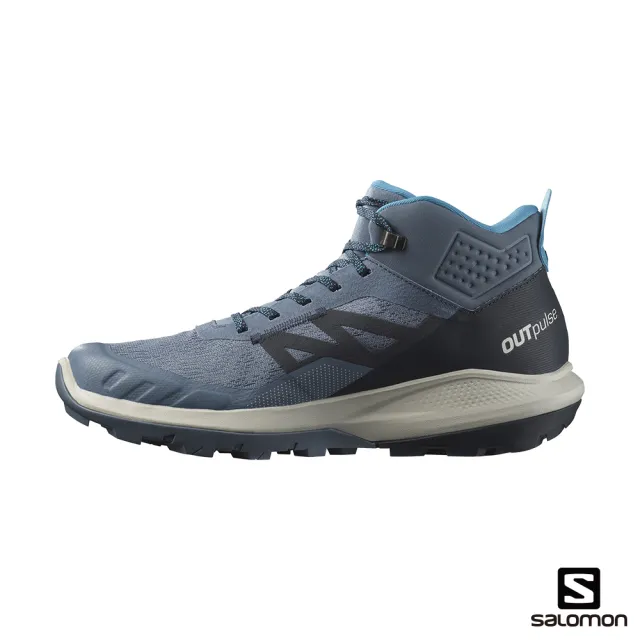 【salomon官方直營】男 OUTpulse Goretex 中筒登山鞋(瓷器藍/碳黑/月球岩灰)