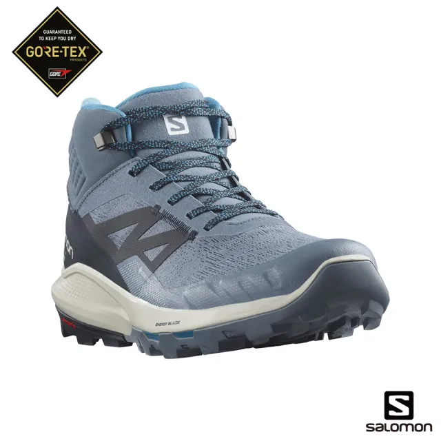 【salomon官方直營】男 OUTpulse Goretex 中筒登山鞋(瓷器藍/碳黑/月球岩灰)