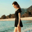 【Heatwave 熱浪】泳衣女夏新款性感遮肚顯瘦黑色保守連身裙式大碼溫泉泳裝(83000/M-4XL)