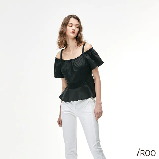 【iROO】露肩蕾絲設計上衣
