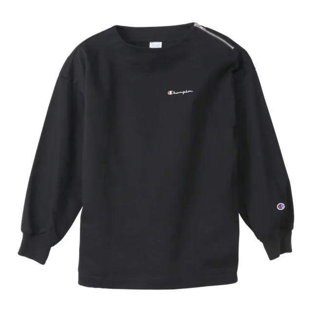 【Champion】官方直營 女款-Logo肩拉鍊大學Tee-黑色(CW-S412-090)