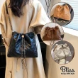 【Bliss BKK】時尚菱格紋束口鍊條水桶包 小香風  鍊條包 斜跨包(4色可選)