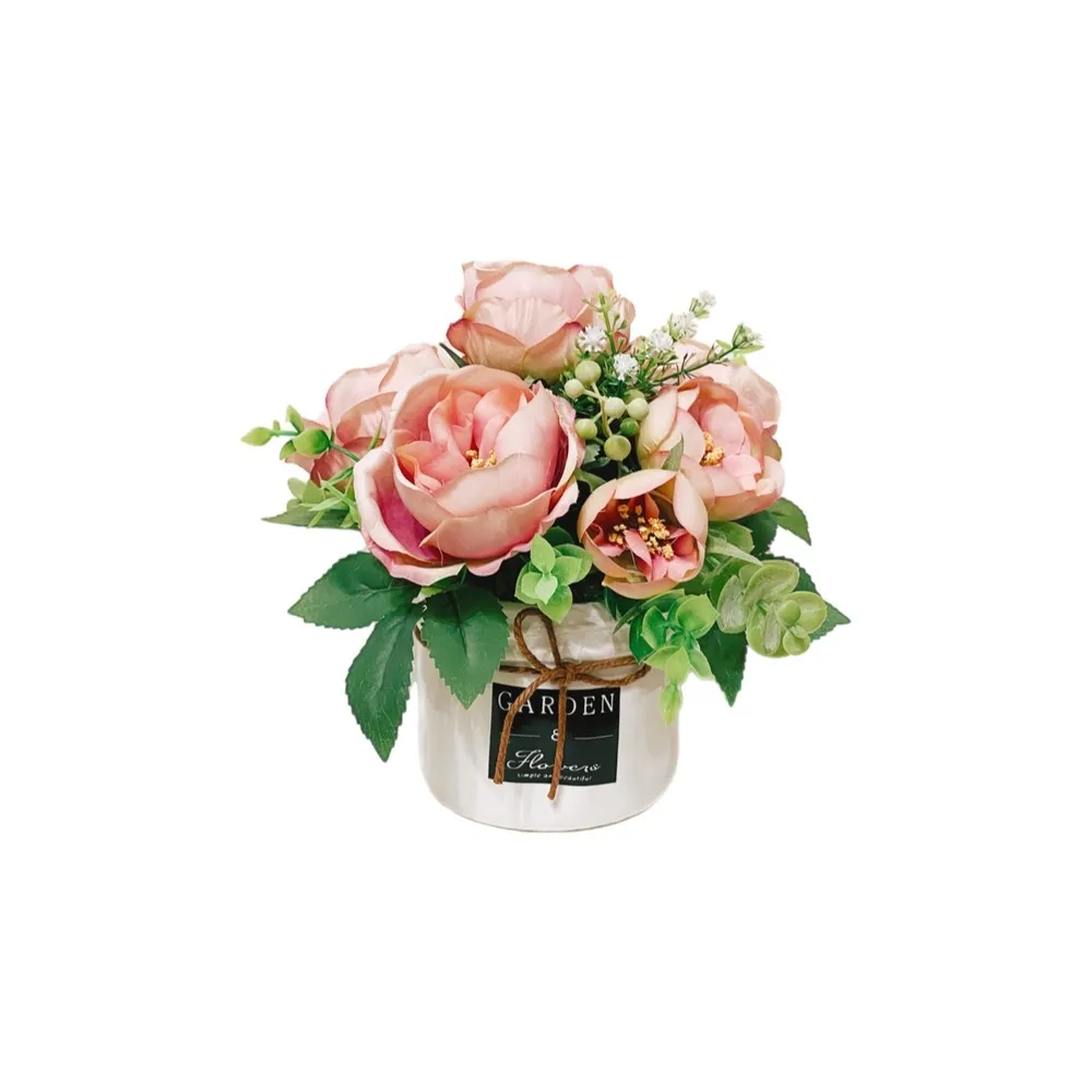 【園藝世界】韓式薔薇單盆盆花(仿真植物/人造盆栽/室內裝飾/造景擺飾)