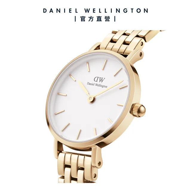 【Daniel Wellington】DW 手錶 Petite Evergold 28mm 香檳金珠寶式錶鏈-白錶盤(DW00100614)