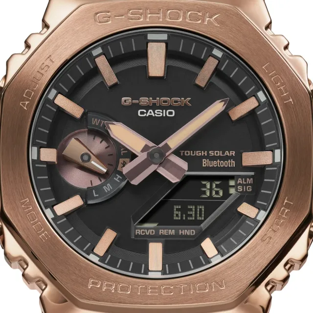 CASIO 卡西歐 G-SHOCK 金屬 玫瑰金x黑 農家橡樹 雙顯腕錶(GM-B2100GD-5A)