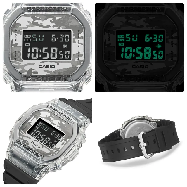 【CASIO 卡西歐】G-SHOCK 半透明迷彩潮流電子手錶(DW-5600SKC-1)