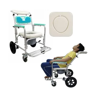 【海夫健康生活館】恆伸 鋁合金 後大輪 洗澡便盆椅 中空子母墊 可調後背角度 半躺式(ER-4351)