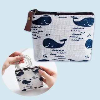 【小清新】韓版鯨魚棉麻零錢包(小錢包 鑰匙包 拉鍊錢包 票卡夾 隨身化妝包 小包 耳機 小物 線材收納 禮物)