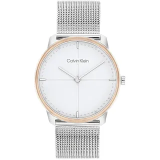【Calvin Klein 凱文克萊】CK 都會時尚米蘭帶手錶-35mm/銀x金框(CK25200157)