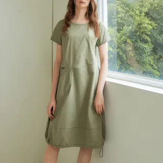 【OUWEY 歐薇】簡約質感下擺抽繩休閒風洋裝(綠色；S-L；3232257016)