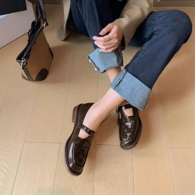 【WYPEX】現貨+預購 復古編織真皮瑪莉珍鞋女鞋 小方頭低跟樂福鞋(2色)