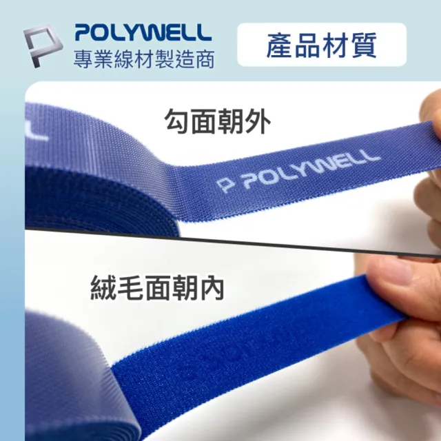 【POLYWELL】魔鬼氈束線帶 2x500cm 包色/ 黑灰藍各一(自由剪裁/黏貼牢固/可重複使用)