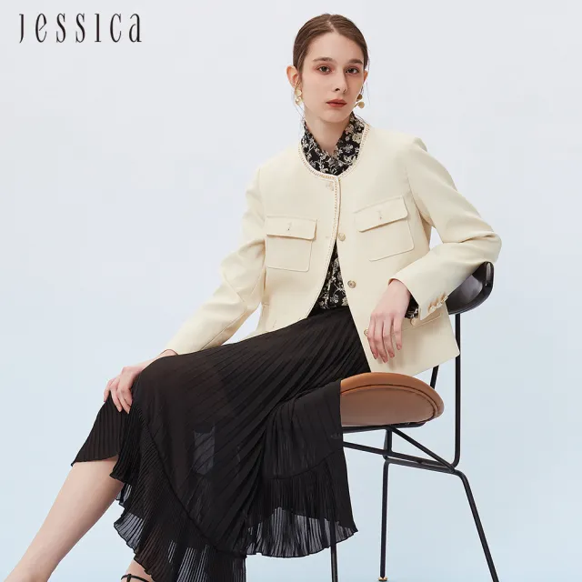 【JESSICA】百搭輕薄小香風外套口袋金鏈條設計233Z03