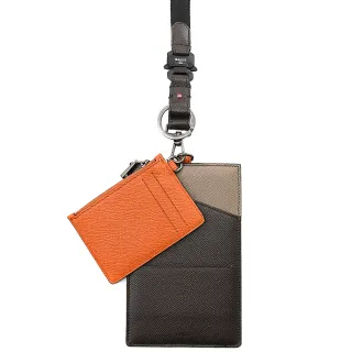 【BALLY】簡約LOGO頸掛式二合一護照夾信用卡名片零錢包(橘棕)