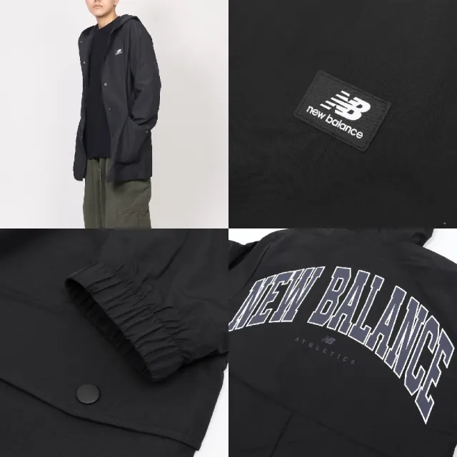 【NEW BALANCE】外套 Athletics Jackets 黑 男女款 長版 寬鬆 防潑水 連帽 NB 紐巴倫(UJ31550BK)