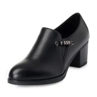 【MOM】真皮踝靴 高跟踝靴/真皮美鑽串珠時尚深口高跟踝靴(黑)