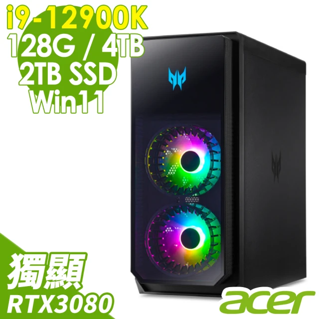 【Acer 宏碁】i9 RTX3080電競桌機(PO7-640/i9-12900K/128G/2T SSD+4TB HDD/RTX3080/W11)
