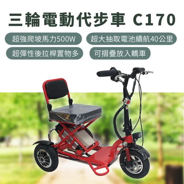 【Suniwin】★限時買大送小★ 折疊雙後驅電動三輪車c170(迷你爬坡強/老年代步車/室內戶外出遊)