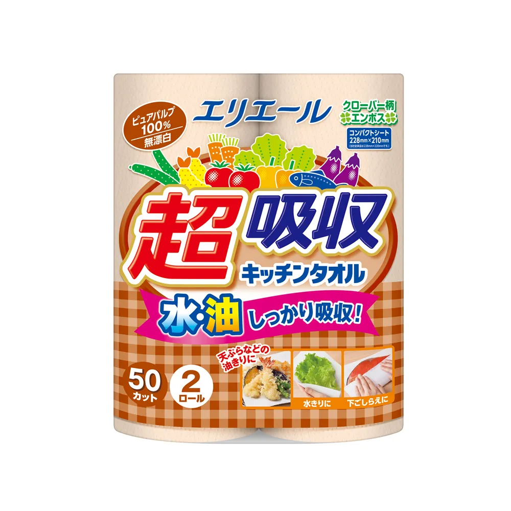 【日本大王】elleair 無漂白超吸收廚房紙巾(50抽x12捲/100抽x6捲 捲筒家庭組)