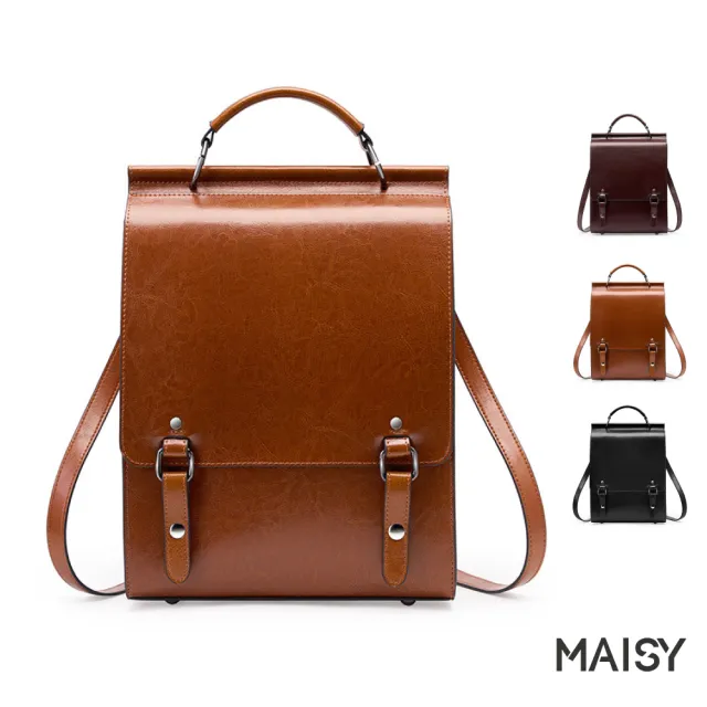 【MAISY】真皮復古英倫風學院電腦包(真皮包包 現+預 土黃色/棕色/黑色)