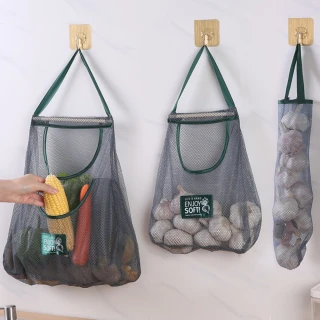 【Dagebeno荷生活】廚房多功能懸掛式透氣網袋 帶掛繩蔬菜水果儲物分裝袋(大號單層款1入)