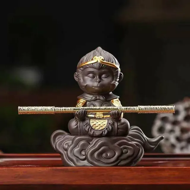【桃花源創意工坊】紫砂陶瓷茶寵齊天大聖悟空猴子茶玩擺件功夫車載陶瓷擺件_B(陶瓷紫砂)