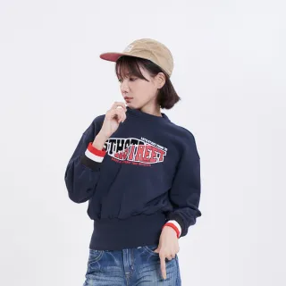 【5th STREET】女裝 短版 撞色縮腰長袖T恤(丈青)