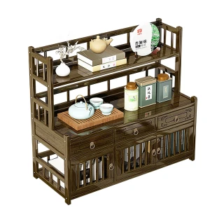 【優品生活館】小型實木中式茶杯架 四層60cm(茶桌收納架 茶具收納架 茶具收納)